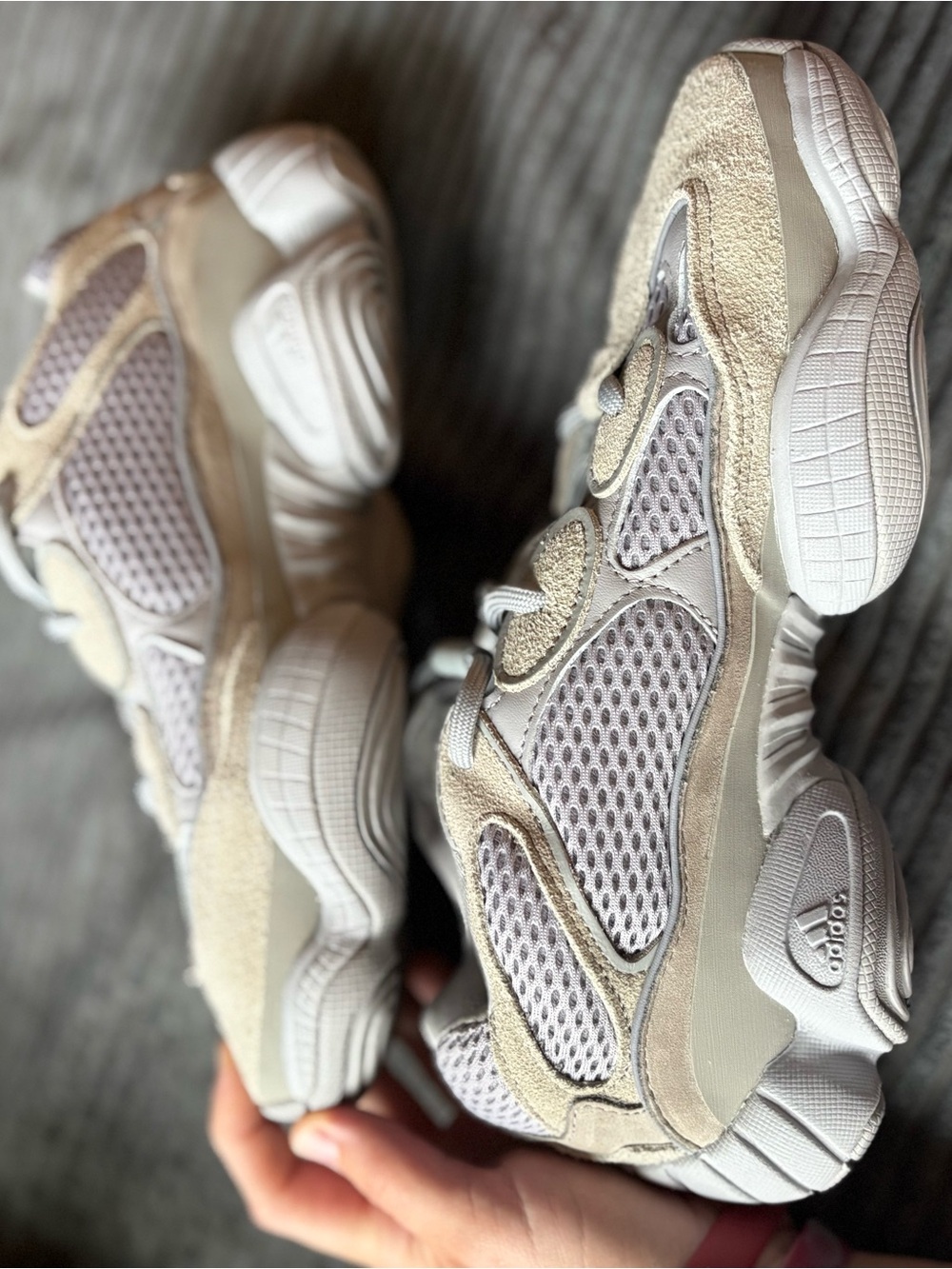 adidas Yeezy 500 Neutral Mesh & Suede Low-Top Sneakers in Light Gray and Beige